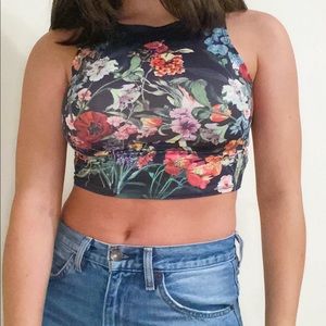 Black flower crop top